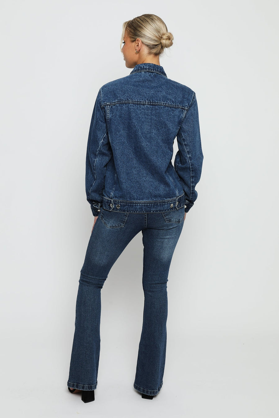 TRACK STITCH DENIM JACKET - MID BLUE WASH - JMOJO - Women's Denim Jackets