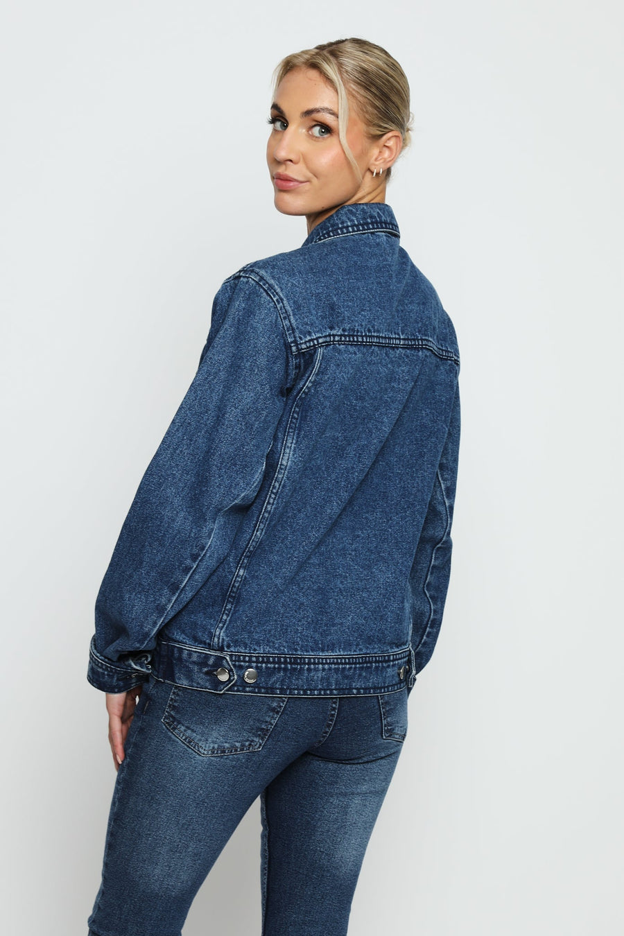 TRACK STITCH DENIM JACKET - MID BLUE WASH - JMOJO - Women's Denim Jackets