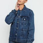TRACK STITCH DENIM JACKET - MID BLUE WASH - JMOJO - Women's Denim Jackets