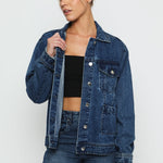 TRACK STITCH DENIM JACKET - MID BLUE WASH - JMOJO - Women's Denim Jackets