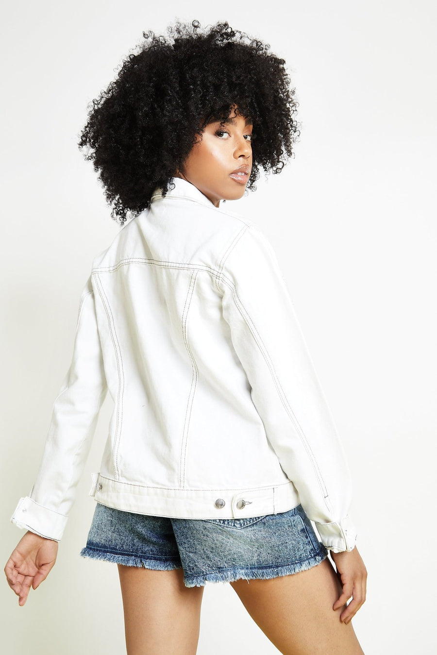 TRUCKER DENIM JACKET - WHITE - JMOJO - Women's Denim Jackets