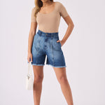 Vita A - Line Denim Shorts – Mid Blue Wash - JMOJO - Women's Denim Shorts