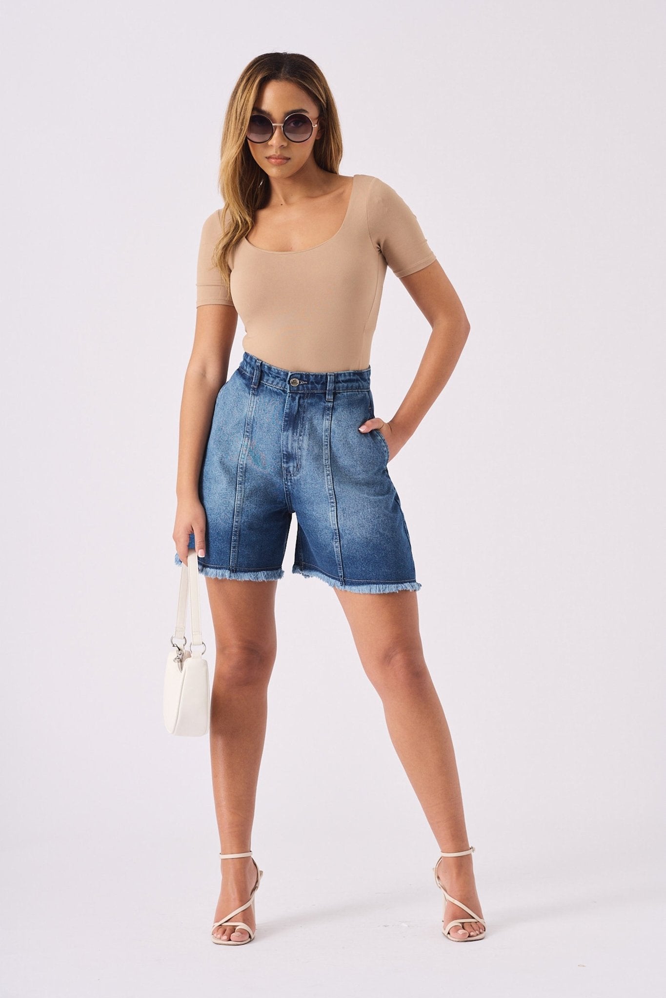 Vita A - Line Denim Shorts – Mid Blue Wash - JMOJO - Women's Denim Shorts
