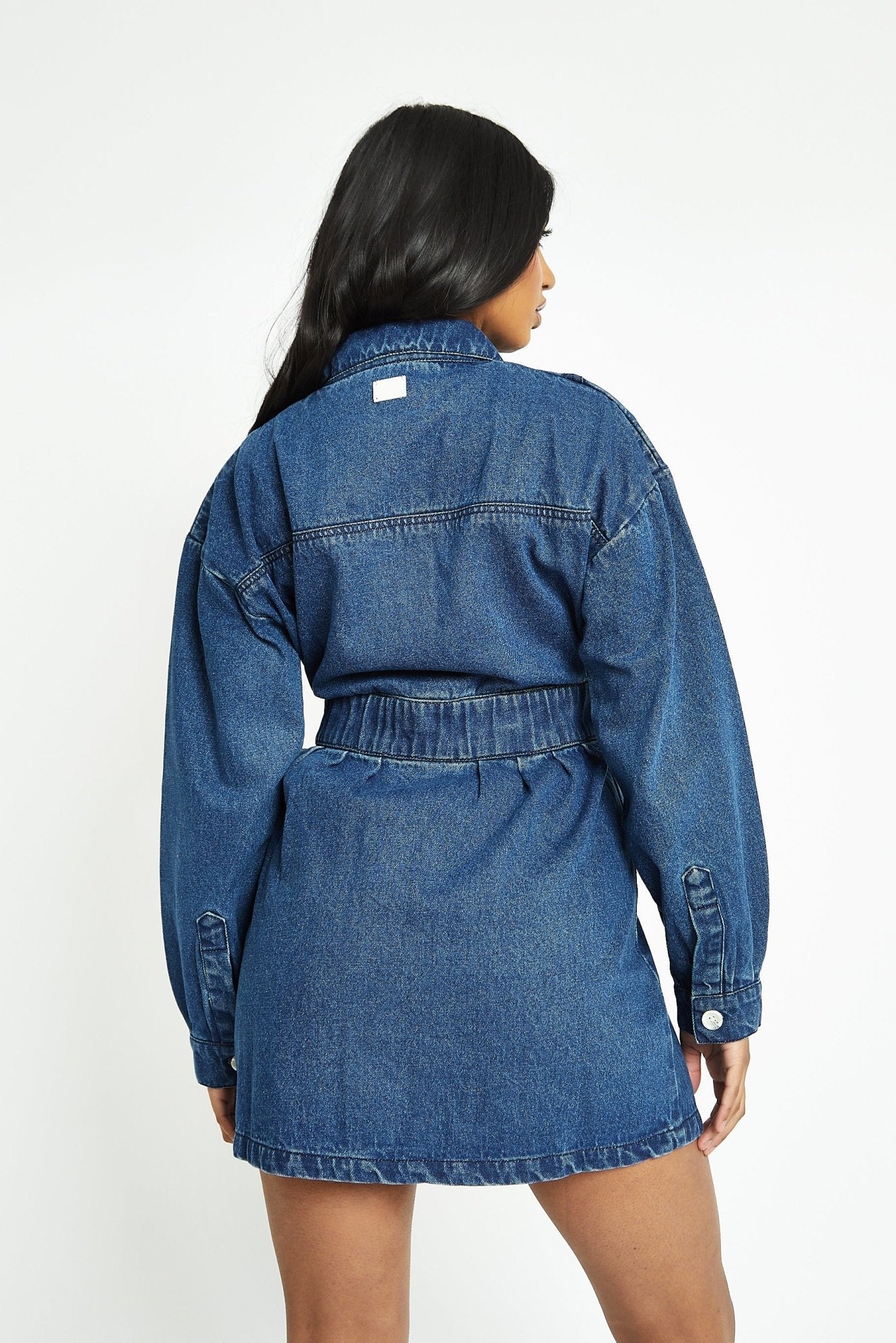 WOMEN'S DENIM SHIRT DRESS - DARK BLUE WASH - JMOJO - Women's Denim Dresses