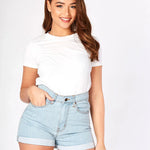 Zarae High Waisted Turn - Up Denim Shorts – Light Blue Wash - JMOJO - Women's Denim Shorts