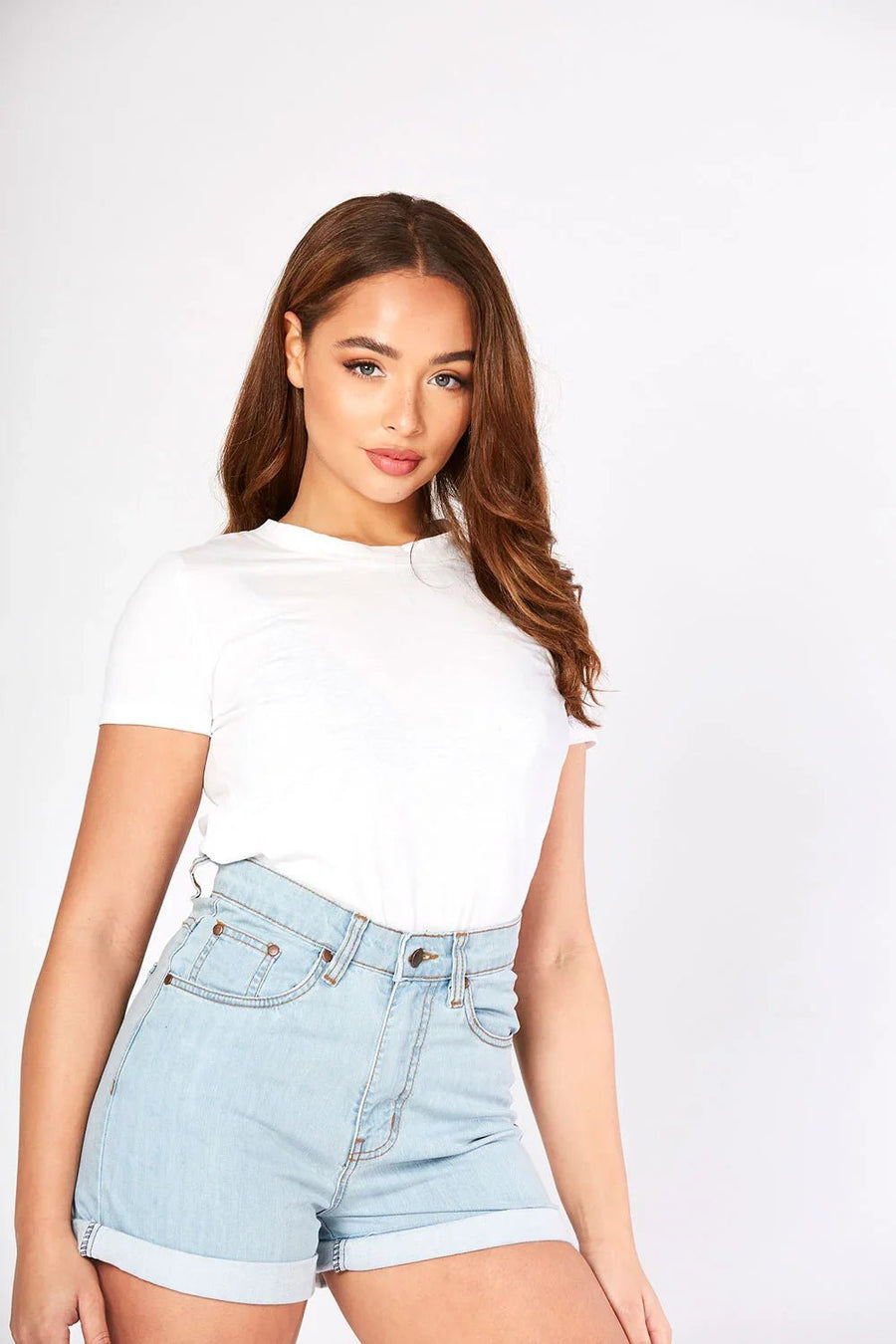 Zarae High Waisted Turn - Up Denim Shorts – Light Blue Wash - JMOJO - Women's Denim Shorts