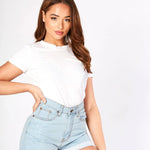 Zarae High Waisted Turn - Up Denim Shorts – Light Blue Wash - JMOJO - Women's Denim Shorts