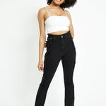 ZEPHYRA Frayed Seam Fit and Flare Jeans - Black Wash - JMOJO - Women's Flare Jeans