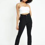 ZEPHYRA Frayed Seam Fit and Flare Jeans - Black Wash - JMOJO - Women's Flare Jeans