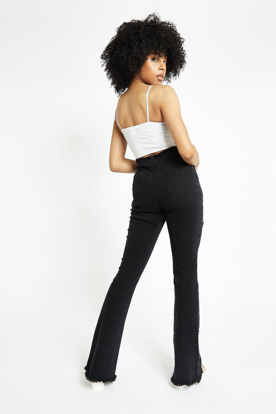 ZEPHYRA Frayed Seam Fit and Flare Jeans - Black Wash - JMOJO - Women's Flare Jeans