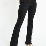 ZEPHYRA Frayed Seam Fit and Flare Jeans - Black Wash - JMOJO - Women's Flare Jeans