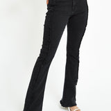 ZEPHYRA Frayed Seam Fit and Flare Jeans - Black Wash - JMOJO - Women's Flare Jeans