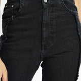 ZEPHYRA Frayed Seam Fit and Flare Jeans - Black Wash - JMOJO - Women's Flare Jeans