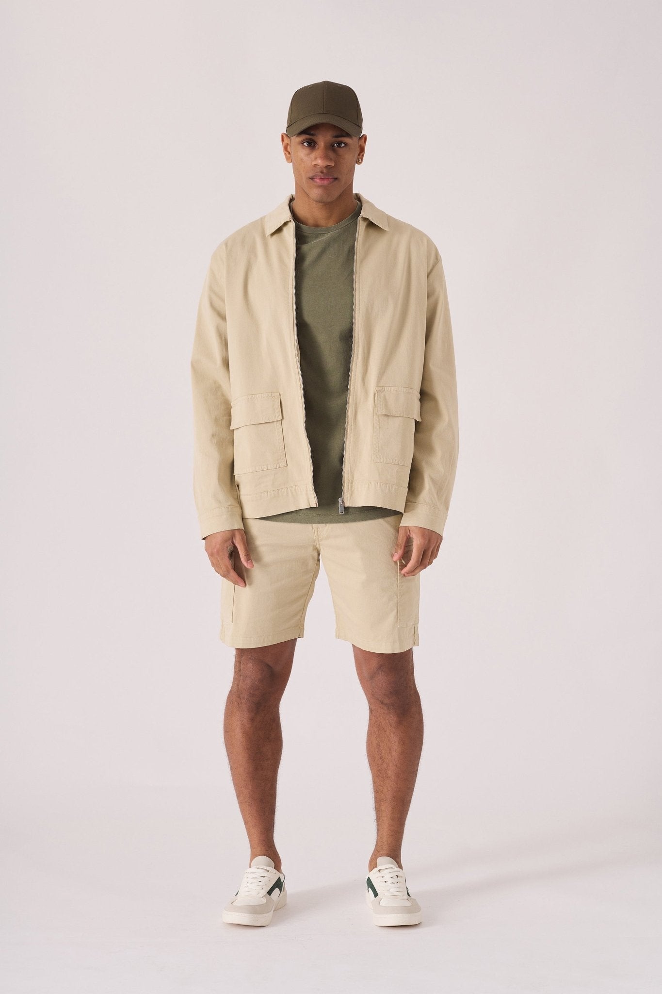 ZIP FRONT CARGO JACKET - BEIGE - JMOJO - Men's Cargo Denim Jackets