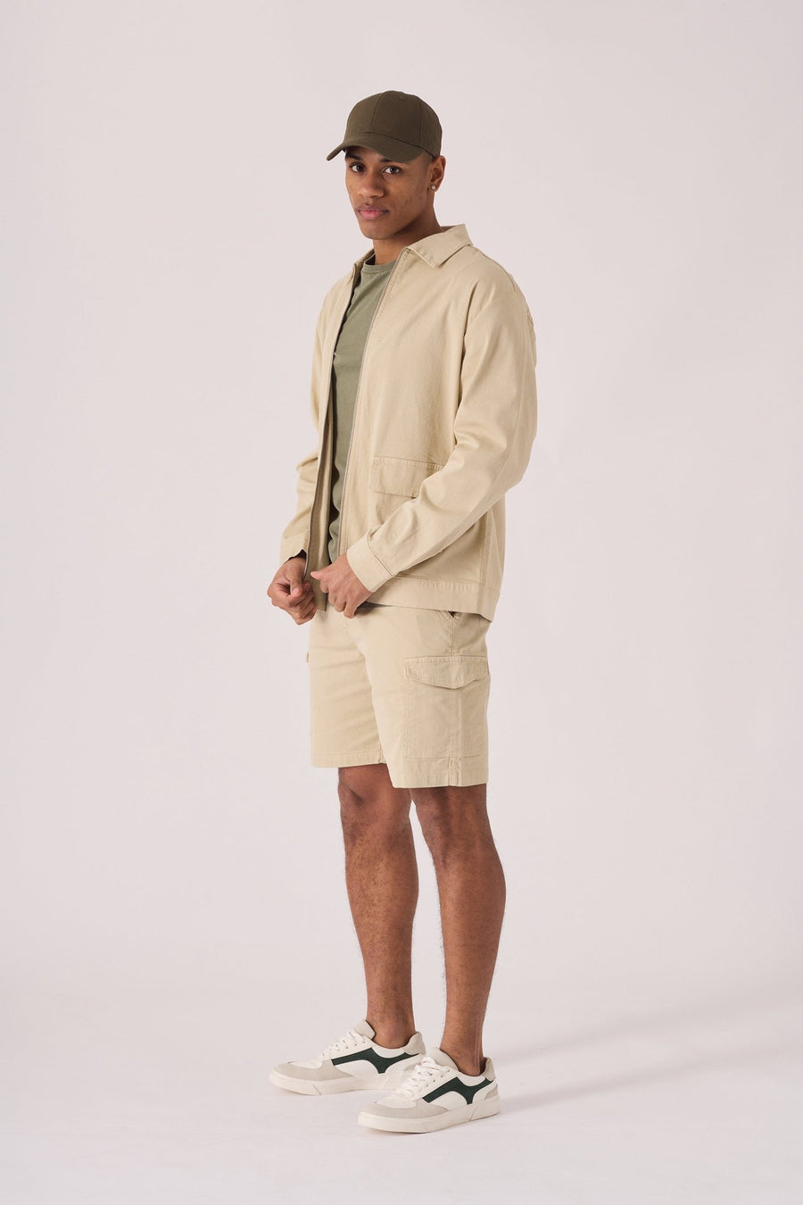 ZIP FRONT CARGO JACKET - BEIGE - JMOJO - Men's Cargo Denim Jackets